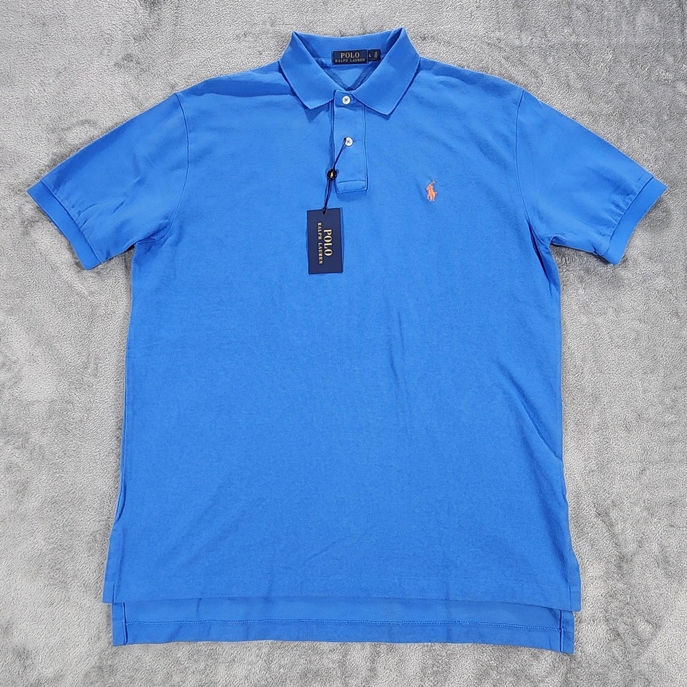 Polo Ralph Lauren Polo Shirt Mens Large Cyan Blue Mesh Cotton Classic Fit Pony